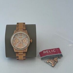 Relic Rose Gold Watch Rhinestone Face